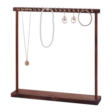 Imagem de HOBBIESAY 2 suportes de exibição de joias, suporte de colar de madeira com 36 ganchos de metal, organizador de joias de coco, suporte de acessórios para pendurar colar e pulseira, relógios 40 cm x
