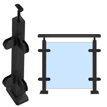 Imagem de Poste de corrimão quadrado de aço inoxidável preto - balaustrada interna/externa, poste médio/canto/final, 61-100 cm de altura, cinza raso, durável e elegante para decks e pátios