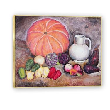 Imagem de NHLDZYH Moldura dourada. Tela de frutas botânicas vintage, impressão de estilo de pintura a óleo vintage, decoração de jantar country de fazenda, pronta para pendurar. A14. 50 x 60 cm.