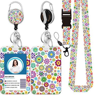 Imagem de Cordão de crachá, suporte retrátil para crachá com mosquetão e clipe de cinto, cordão com fecho lagosta para porta-crachás, presente de escritório para enfermeiras e professores (BLC-mandala colorida)