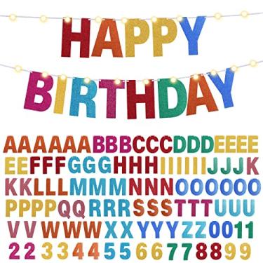 Imagem de TaoBary 112 peças, kit de letras faça você mesmo, com glitter, letras personalizáveis, inclui 107 letras e números, 3 cordas e 2 agulhas para decoração de aniversário, Halloween, Natal, casamento, dia