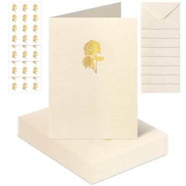 Imagem de AmazingSpark 48 conjuntos de cartões dourados cartões de felicitações em branco com envelopes e adesivos 8,3 cm x 12 cm para presente de negócios de agradecimento convites de aniversário de casamento