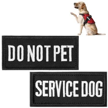 Imagem de 2 adesivos para cães de serviço para arnês, adesivos removíveis de arnês para cães, borda bordada com remendo de letras impressas, patch de colete preto para cães em treinamento, cães de serviço (9 x