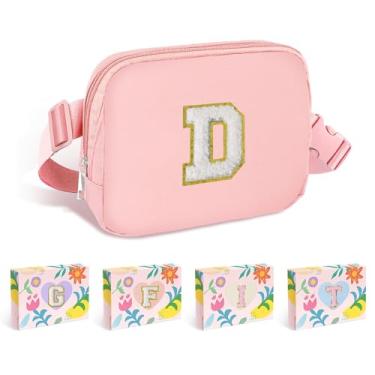 Imagem de COSHAYSOO Pochete de cintura pequena com alça ajustável com patch de letra inicial para mulheres, adolescentes, meninas, corridas, academia, trilhas, mini bolsa transversal para viagem, bolsa moderna