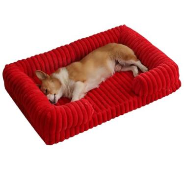 Imagem de Cama de Cão Gatos São Pet Colchonete ImpermeáVel e FáCil de Limpar Sofá de Cachorro de Espuma de MemóRia de Caixa Ovos(Red,80X53X15cm)