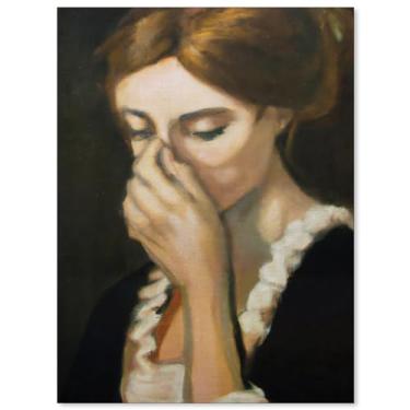 Imagem de WBSTGUE Arte de parede de banheiro engraçada vintage clássica pintura a óleo pôster humorístico imagens de banheiro mulher cobrindo o nariz impressões em tela rústica decoração de parede de casa de