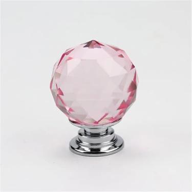 Imagem de CXYFQUUK Puxador de vidro de cristal de várias cores, puxador de gaveta de armário de cozinha, 2 peças (rosa)