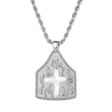 Imagem de JKEIO Colar de cruz grossa Western Cowgirl para mulheres e homens, colar com pingente de fé de caubói personalizado, joia de Dia dos Namorados, presente de ano novo, Large, Metal, Sem Pedra Preciosa