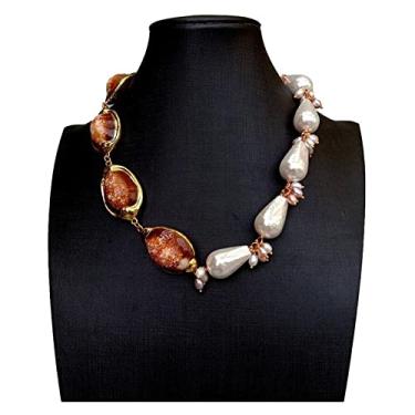 Imagem de DWBPGVUN Colar de concha do mar branco pérola em forma de lágrima cultivada arroz pérola mar concha 48 cm