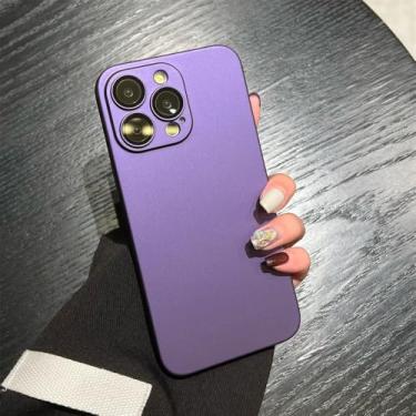 Imagem de QJJFVMF Capa de plástico resistente armadura fosca rígida para iPhone 15 14 13 12 11 Pro Max Plus Slim câmera HD capa de proteção de vidro, roxo escuro, para iPhone 15 ProMax