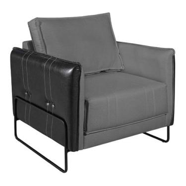 Imagem de Poltrona Manhattan Base de Ferro Sintético Preto com Linho - Doce Sonh