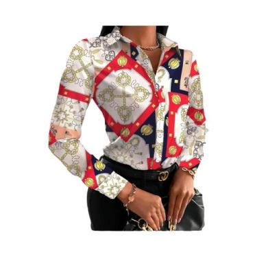 Imagem de Blusa Feminina De Manga Longa Com Estampa Floral, Cadeia E Letras, Est
