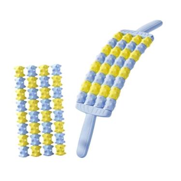 Imagem de UGPLM Rolo de Massagem Muscular Manual com 4 Fileiras de Rolos, Portátil, para Treino de Panturrilha e Costas, Azul