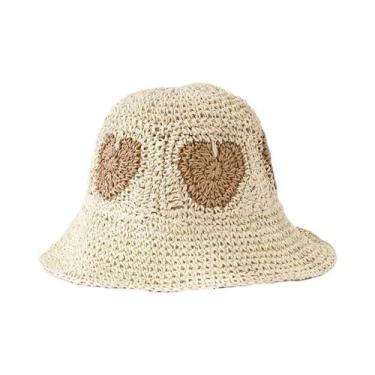 Imagem de Chapéu de palha feminino com proteção UV, chapéu de praia com pala de 