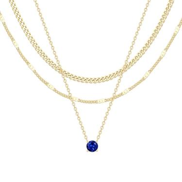 Imagem de WomenGifts Colares femininos de ouro em camadas, banhado a ouro 14 K, pingente delicado banhado a prata esterlina com círculo de zircônia cúbica, gargantilha de corrente cubana empilhável, joia