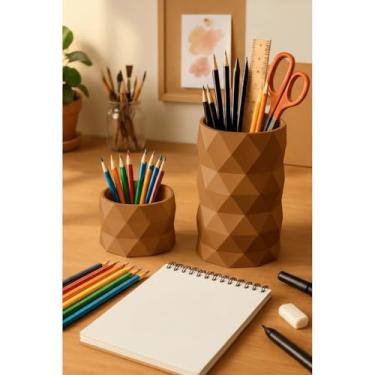 Imagem de Organizador 3D Geométrico Porta Caneta Lápis Clips e Suporte Celular para Escritório Home Office (Bronze,Porta Canetas/Clipes)