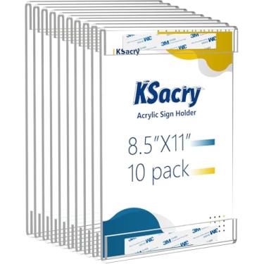 Imagem de KSacry 10 peças de suporte de placa de acrílico 21 x 28, suportes verticais de parede com adesivo, molduras de plástico transparente, suporte de sinal de exibição de papel para escritório, casa, loja