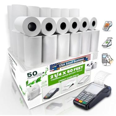 Imagem de Rolos de papel térmico de 6 cm x 50 rolos de papel térmico – rolos de papel para máquina de cartão de crédito sem BPA | Serve para todos os terminais de cartão de crédito – Rolo térmico de recibo de