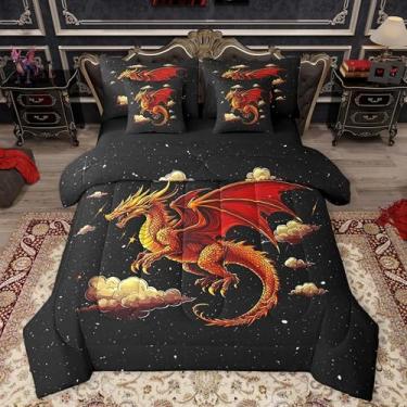 Imagem de Feelyou Conjunto de edredom queen com dragão vermelho tamanho 7 peças para crianças, conjunto de cama de dragão chinês em uma bolsa, inclui edredom, conjunto de lençol, fronhas e fronhas - supermacio,