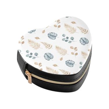 Imagem de Burbuja Mini caixa de joias em forma de coração com folhas para mulheres e meninas, estojo portátil organizador de armazenamento para brincos, anéis, colares e pulseiras