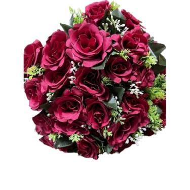 Imagem de Buquê de Rosas Artificiais com Folhagem – Kit com 2 Unidades (24 Flores Cada) para Decoração, Casamento e Ambientes Internos(Masala 4581/3916,1)