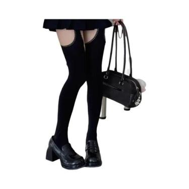 Imagem de Meias Femininas De Veludo Com Faixa Larga E Ligas, Estilo Lolita Y2K J