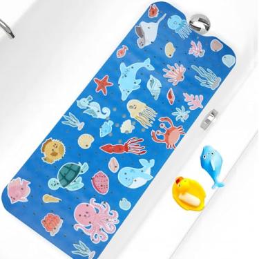 Imagem de Tapete de banho para banheira antiderrapante infantil tapete de banho antiderrapante para banheira 101 x 40 cm tapete de banho infantil extra longo com ventosas e orifícios de drenagem para o chão do