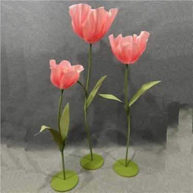 Imagem de Tulipas artificiais gigantes - Conjunto de 3 decorações de flores grandes com hastes longas para decoração de casa, decoração de casamento e vitrines