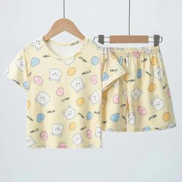 Imagem de Conjunto Infantil de Shorts e Blusa de Verão - Estampa de Elefante Azu