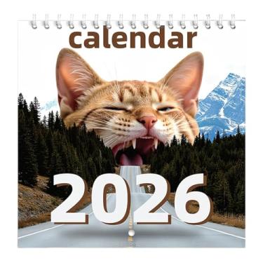 Imagem de Calendário de gato janeiro a dezembro - planejador de parede mensal de animais | 2026 arte de gato engraçado planejador mensal para sala de estar, mesa, família, amigos, escola, decoração de