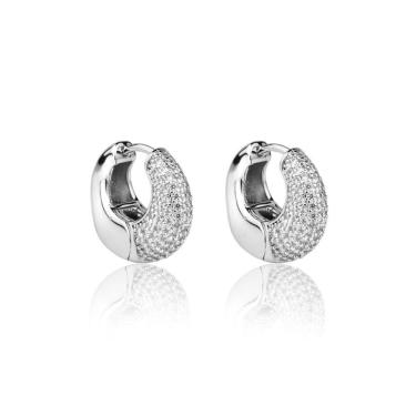 Imagem de Brinco De Argola Mari Cravejada Zircônias Folheado Em Ródio Branco