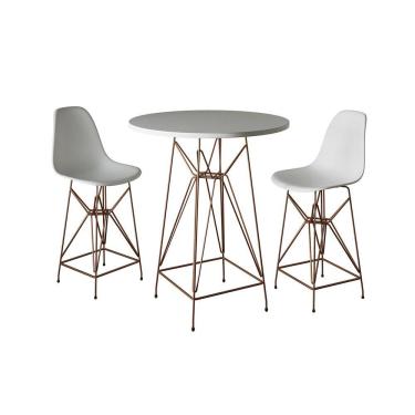 Imagem de Jogo Mesa Bistrô Eames Branca 60Cm 2 Banquetas Branca Base Ferro Cobre - Cor: Branco