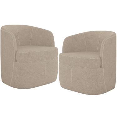 Imagem de Kit 02 Poltronas Decorativa Giratória Para Sala De Estar Siena K01 Linho Bege