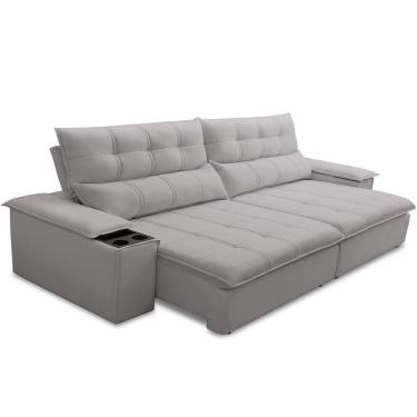 Imagem de Sofá Retrátil Reclinável Para Sala De Estar Living 250cm ártico F04 Veludo Cinza - Lyam Decor