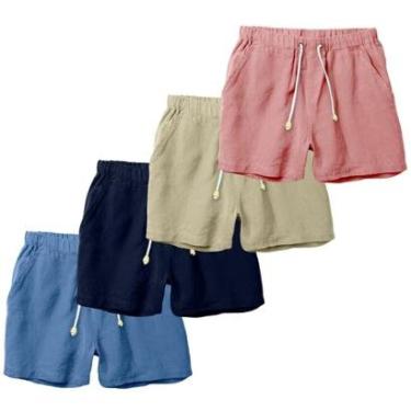 Imagem de Kit 4 Bermuda Masculina Linho Premium com Elástico na Cintura e Bolsos-Masculino