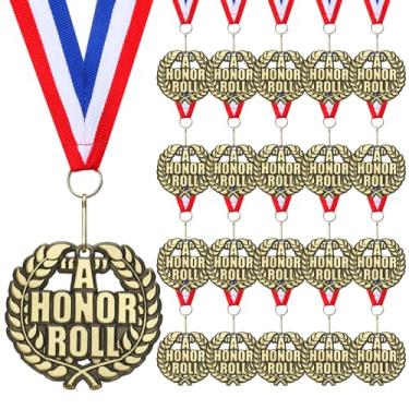 Imagem de Kenning 30 peças de medalhas de 2 polegadas A Honor Roll Award, prêmio de troféu de ouro a granel com fitas de pescoço, presente de prêmio de metal para crianças, estudantes, adultos, participação em