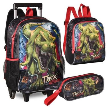 Imagem de Kit Escolar Trex Para Meninos Mochila + Lancheira + Estojo Reforçada Resistente 17' - Trex Attack Preto