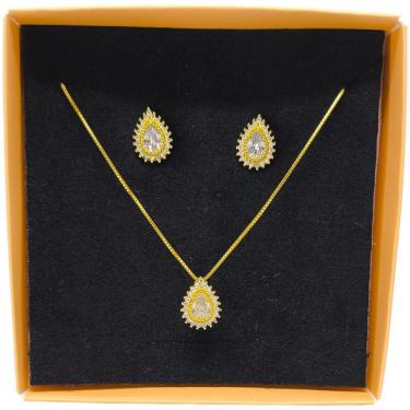 Imagem de Kit Brinco E Colar Feminino Gota Semi Jóia Juliana Prado 3319450