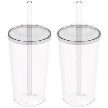 Imagem de Kit 2 Copos com Tampa e Canudo 500ml Crippa Transparente Plástico Água