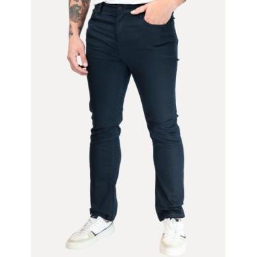 Imagem de Calça King & Joe Masculina Slim Casual Cetim Flex Azul Marinho Tamanho