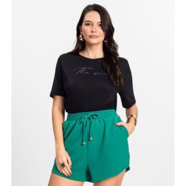 Imagem de Blusa Feminina Manga Curta Visco Tricot Rovitex Preto, GG, Preto