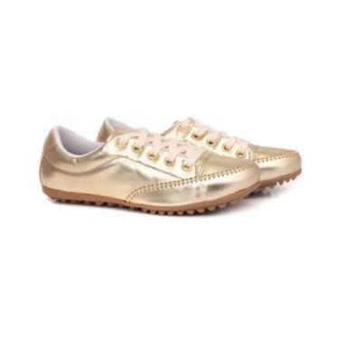 Imagem de Sapatênis Tênis Feminino Casual Metalizado Dourado Comfort - Izabela A