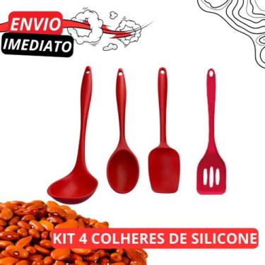 Imagem de Kit 4 Silicone Vermelho - Concha, Colher de Servir, Espátula e Espátul
