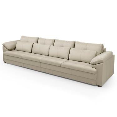 Imagem de Sofá Retrátil 5 Lugares Para Sala 414cm Dijon Couro Creme S07 - Mpozenato