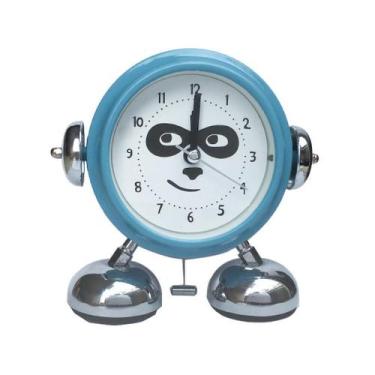 Imagem de Despertador em forma de robô com campainha dupla com luz noturna azul 