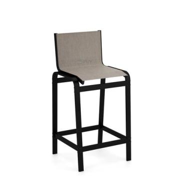 Imagem de Banqueta Alta Bancada Alumínio Preto Tela Mocca - Aluv Móveis