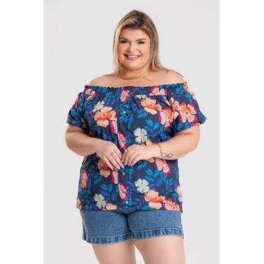 Imagem de Blusa Ciganinha Ombro a Ombro Sublimada Detalhe Botão Frente - Serena,