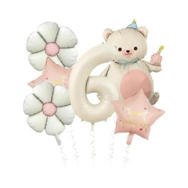 Imagem de Balão Matte Daisy De 40 Polegadas, 6 Peças, Creme, Feliz Aniversário, 