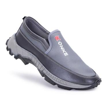 Imagem de Tênis Slip On Masculino Confortável Sem Cadarço Casual - ONKE, Cinza, 
