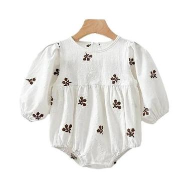 Imagem de Macacão De Algodão Com Laço Bordado Para Meninas Recém-Nascidas De Out